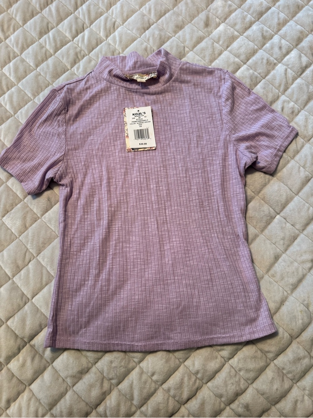 Light Purple Juniors “Pink Republic” Ribbed Mockneck Top